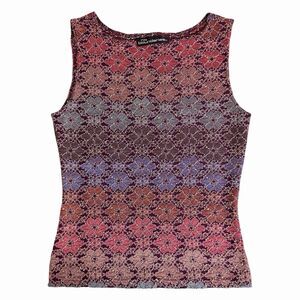 VTG No Boundaries Y2K Floral Knit Boat Neck Tank Top 90s Whimsigoth Grunge Small